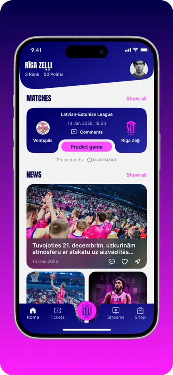 Rīgas Zeļļi app — matches and news