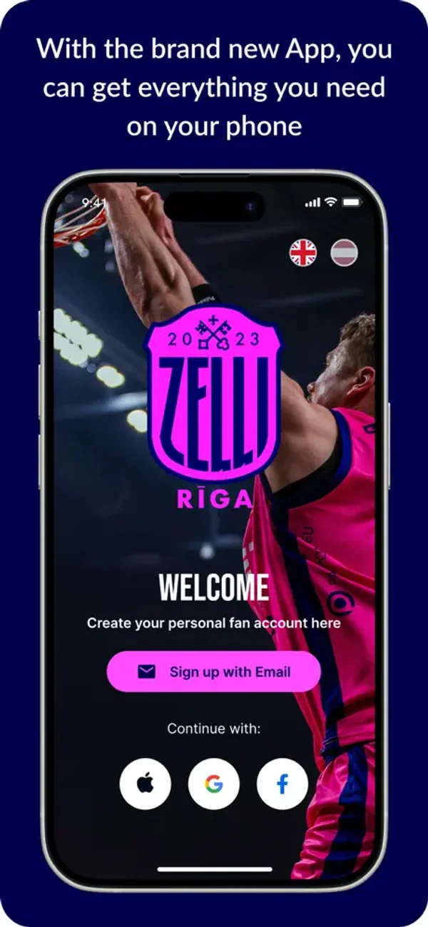 Rīgas Zeļļi app — sign-up